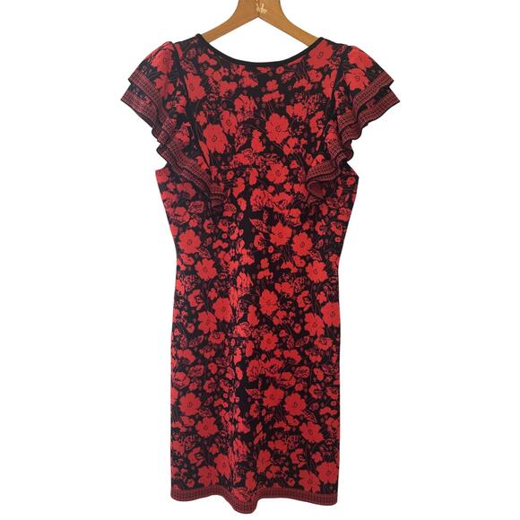 Anthropologie Eva Franco Ruffled Floral Knit Mini Sweater Dress Red Size L - Picture 4 of 9